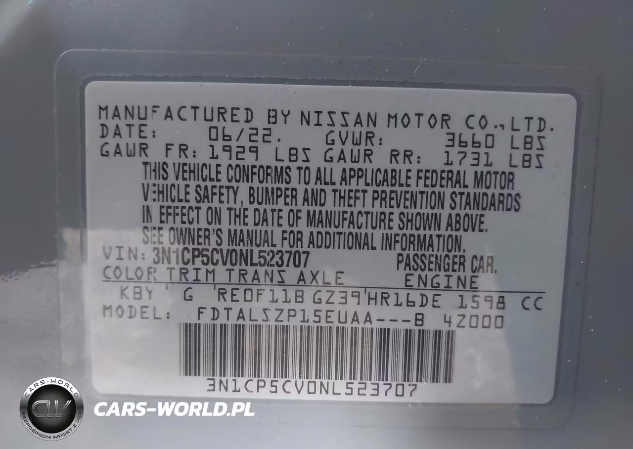 2022 Nissan Kicks Sv VIN:3N1CP5CV0NL523707 - 9