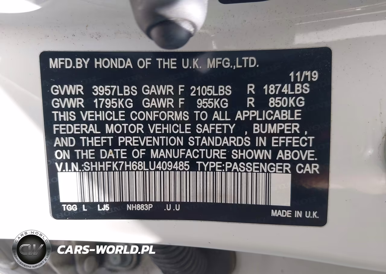 2020 Honda Civic Ex VIN:SHHFK7H68LU409485 - 9