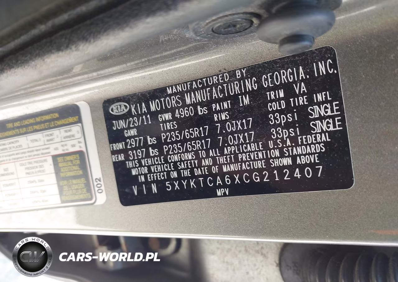 2012 Kia Sorento Lx VIN:5XYKTCA6XCG212407 - 9