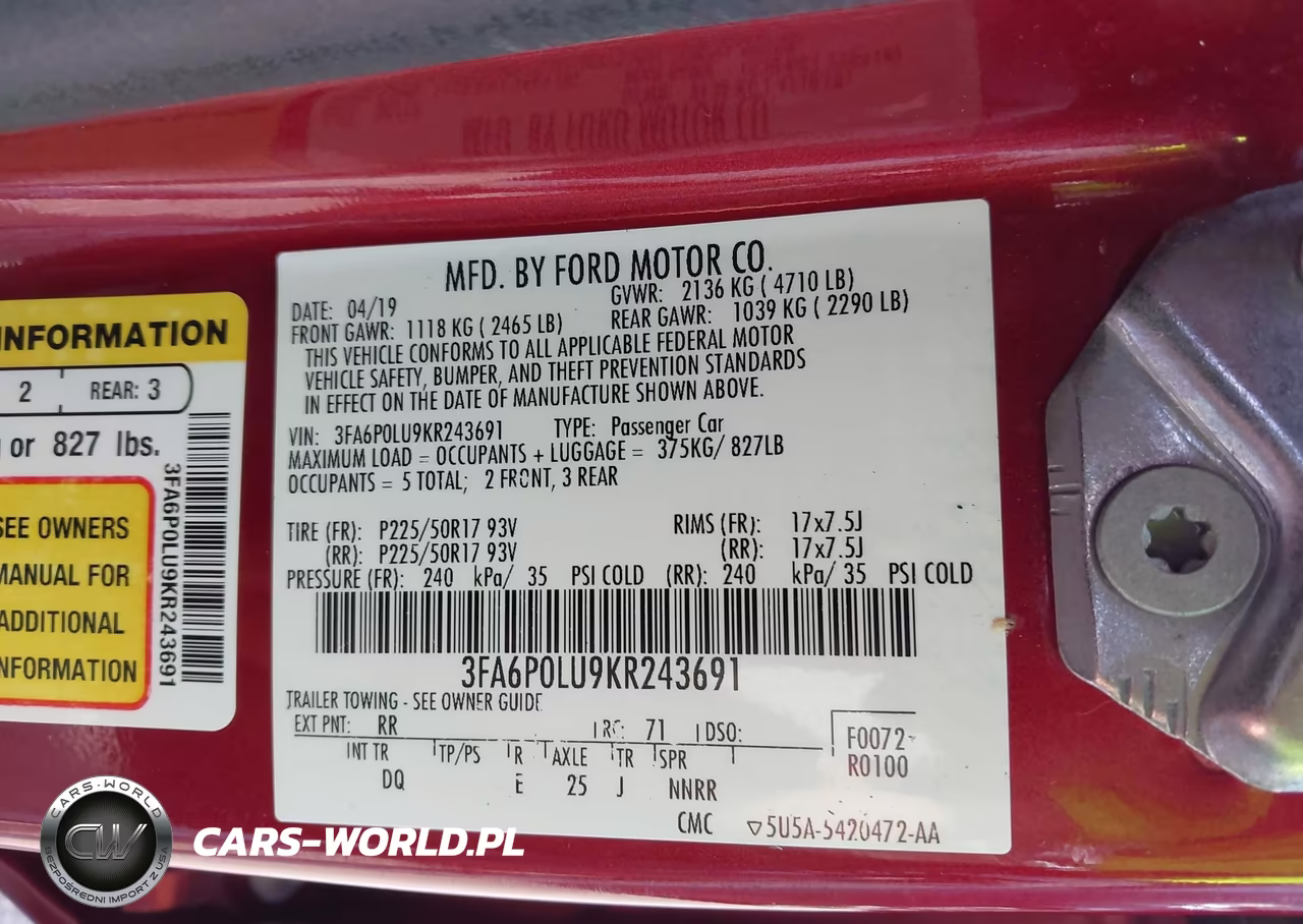 2019 Ford Fusion Hybrid Se VIN:3FA6P0LU9KR243691 - 9