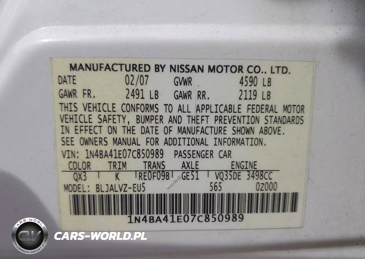 2007 Nissan Maxima 3.5 Se VIN:1N4BA41E07C850989 - 9