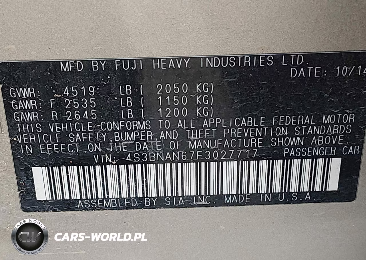 2015 Subaru Legacy 2.5I Limited VIN:4S3BNAN67F3027717 - 9