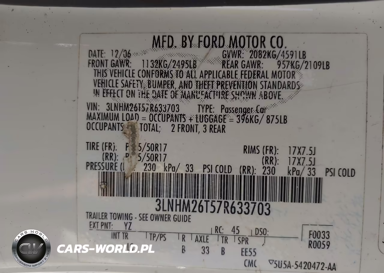 2007 Lincoln Mkz VIN:3LNHM26T57R633703 - 9
