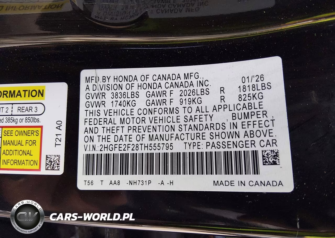 2026 Honda Civic Lx VIN:2HGFE2F28TH555795 - 9