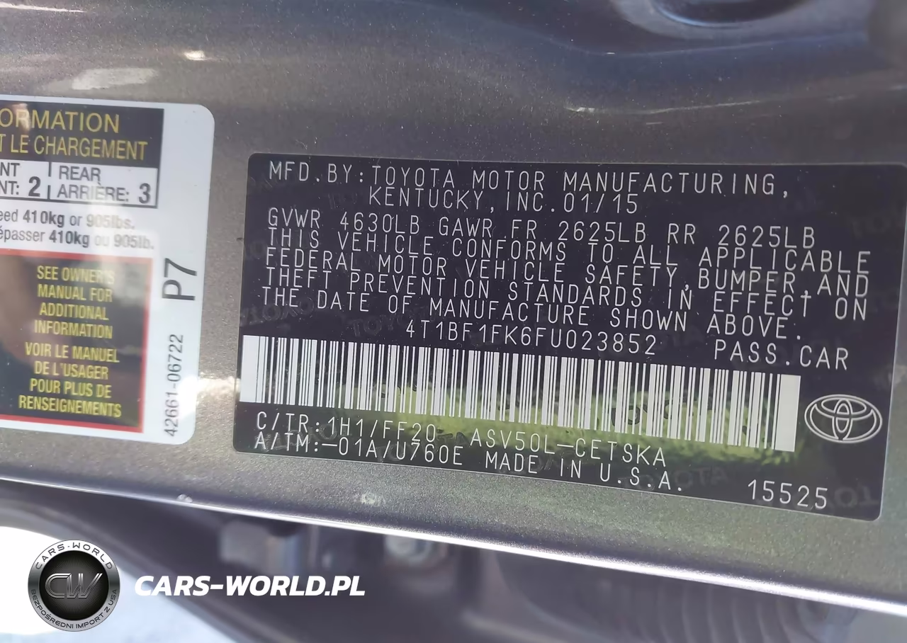 2015 Toyota Camry Se VIN:4T1BF1FK6FU023852 - 9