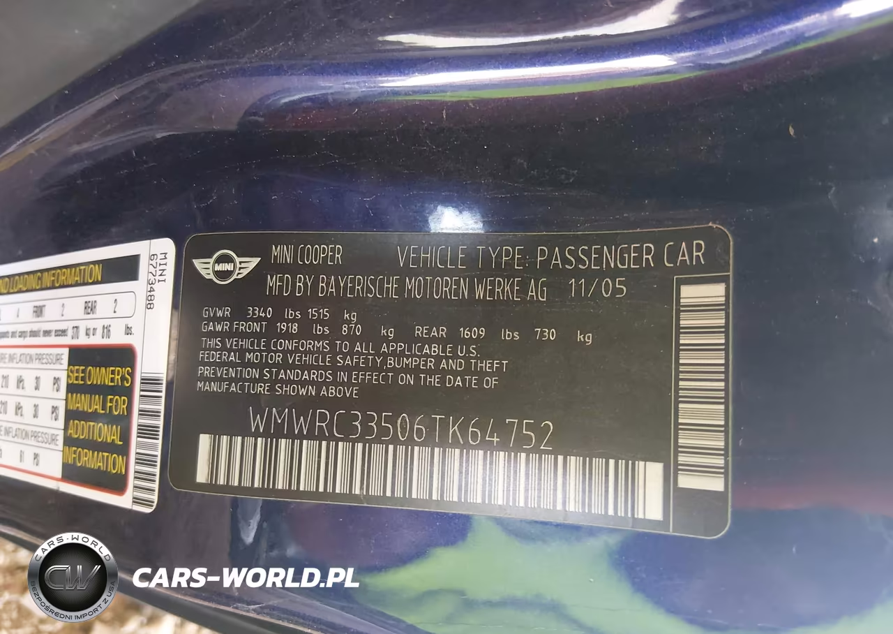 2006 Mini Cooper VIN:WMWRC33506TK64752 - 9