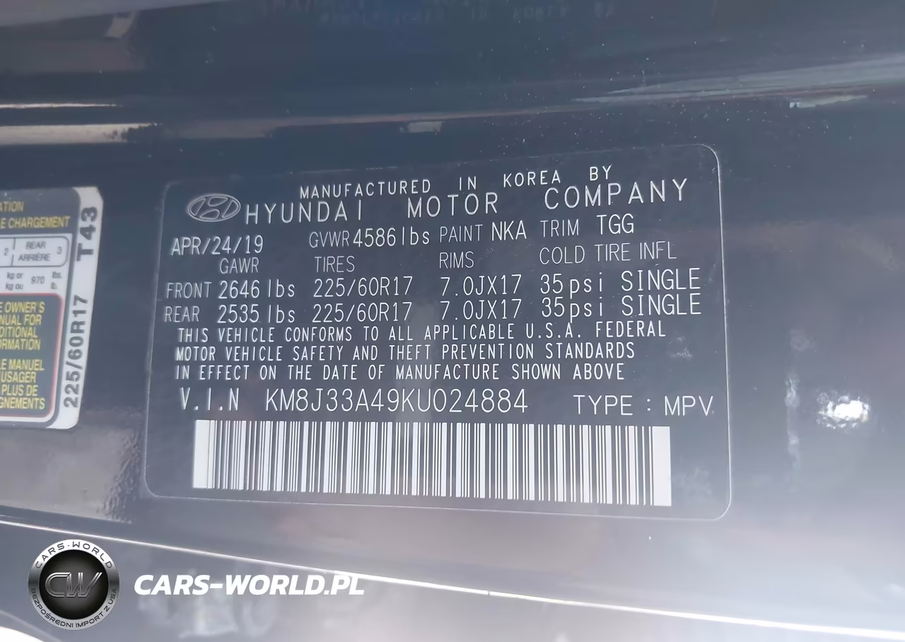 2019 Hyundai Tucson Value VIN:KM8J33A49KU024884 - 9