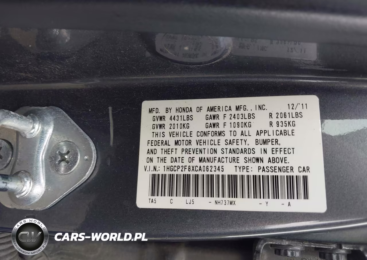 2012 Honda Accord 2.4 Ex-L VIN:1HGCP2F8XCA062345 - 9