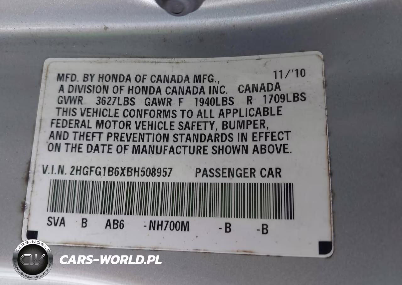 2011 Honda Civic Lx VIN:2HGFG1B6XBH508957 - 9
