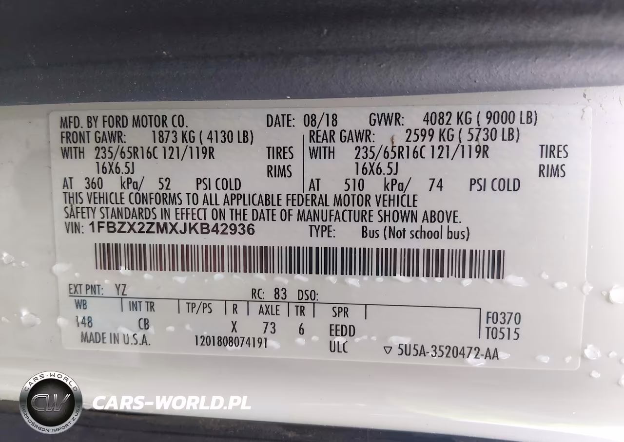 2018 Ford Transit-350 Xl VIN:1FBZX2ZMXJKB42936 - 9