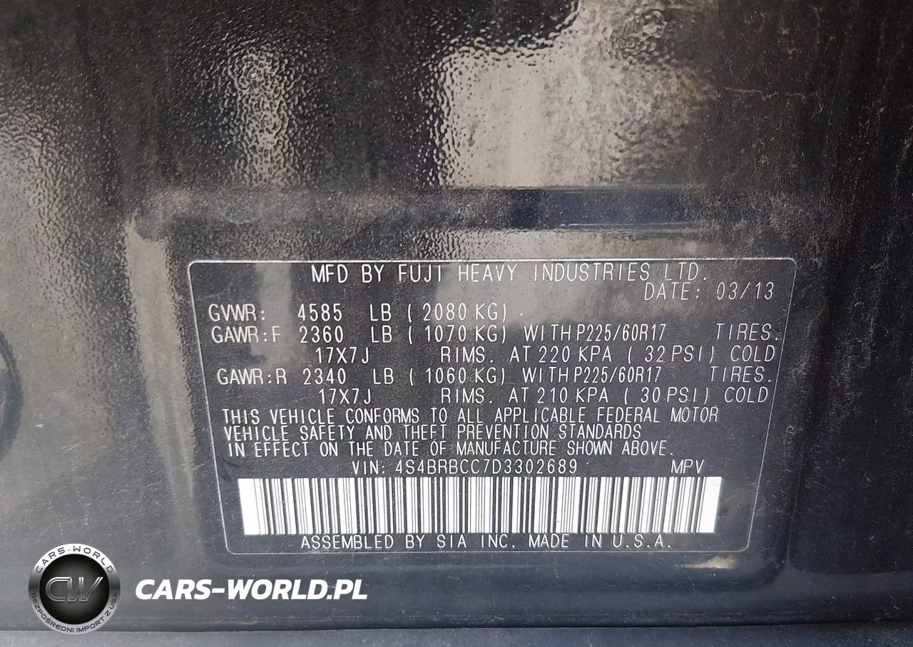 2013 Subaru Outback 2.5I Premium VIN:4S4BRBCC7D3302689 - 9