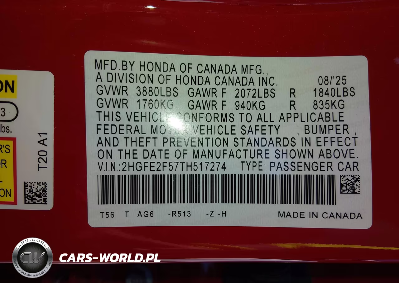2026 Honda Civic Sport VIN:2HGFE2F57TH517274 - 9