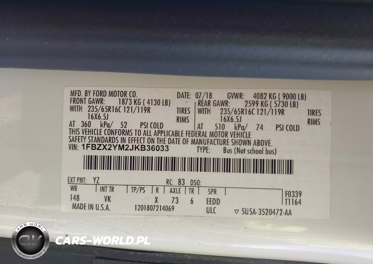 2018 Ford Transit-350 Xl VIN:1FBZX2YM2JKB36033 - 9