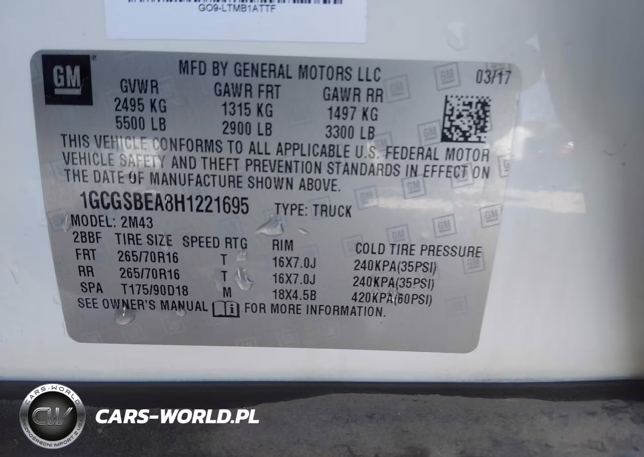 2017 Chevrolet Colorado Wt VIN:1GCGSBEA8H1221695 - 9