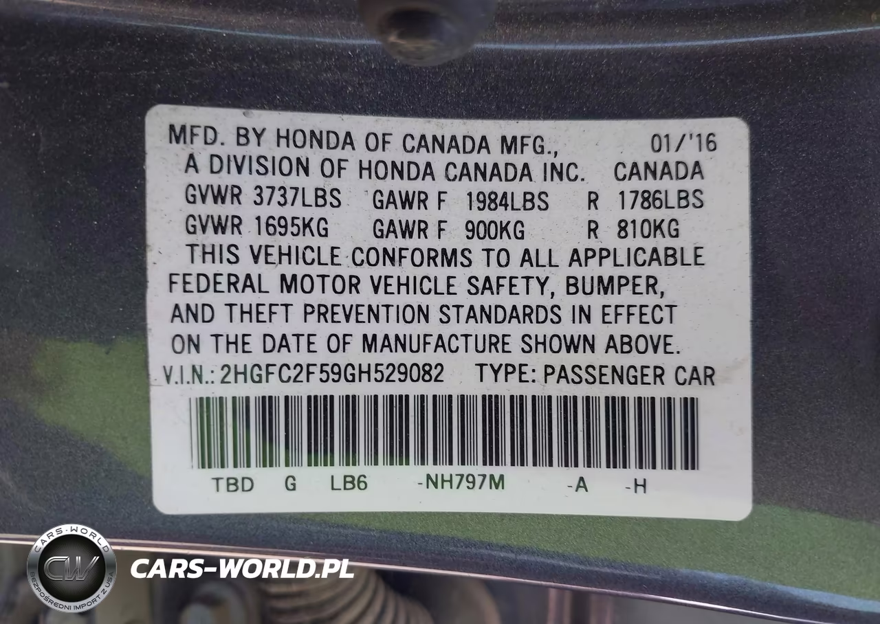 2016 Honda Civic Lx VIN:2HGFC2F59GH529082 - 9