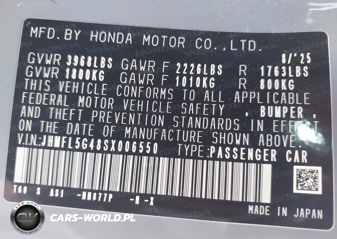 2025 Honda Civic Type R VIN:JHMFL5G48SX006550 - 9