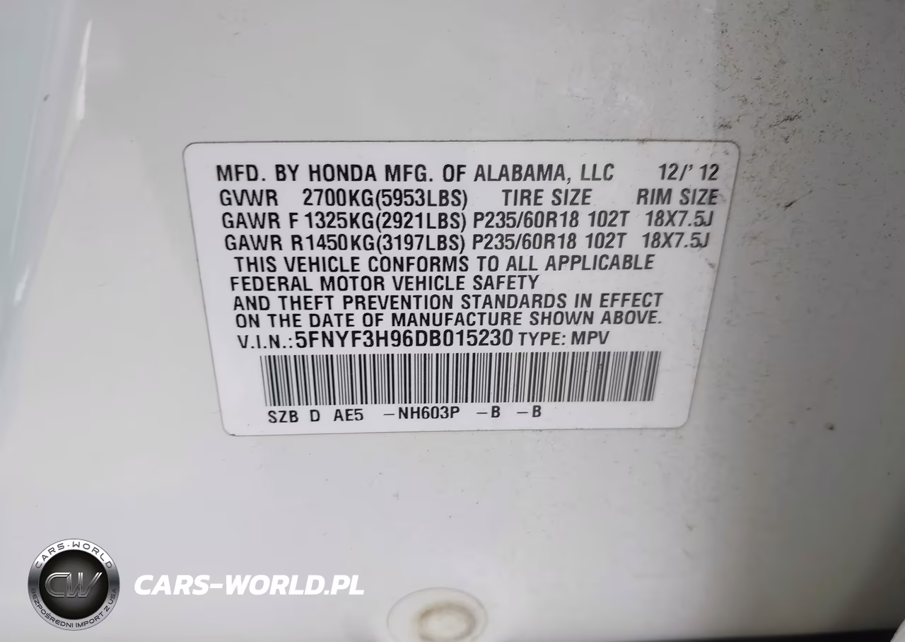 2013 Honda Pilot Touring VIN:5FNYF3H96DB015230 - 9