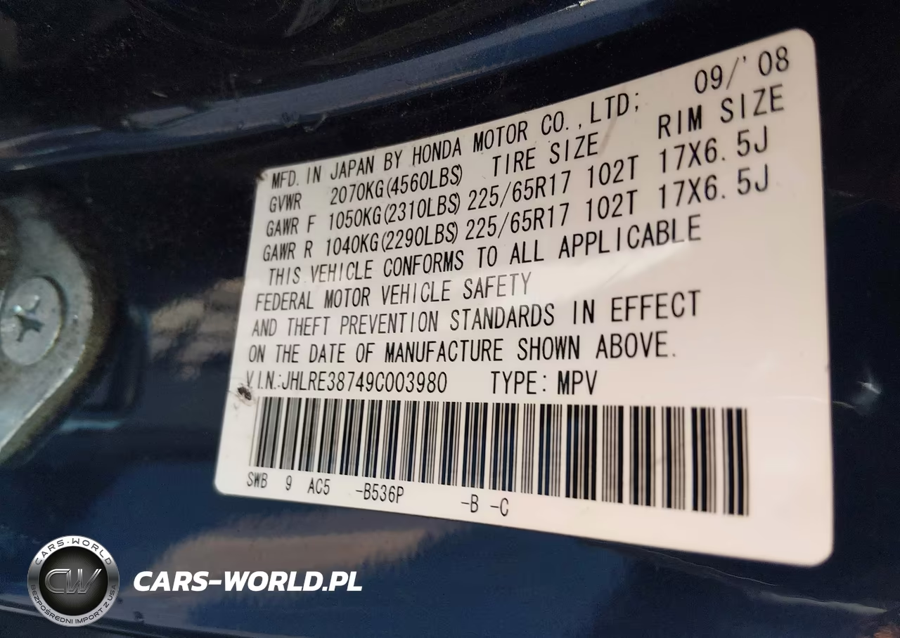 2009 Honda Cr-V Ex-L VIN:JHLRE38749C003980 - 9