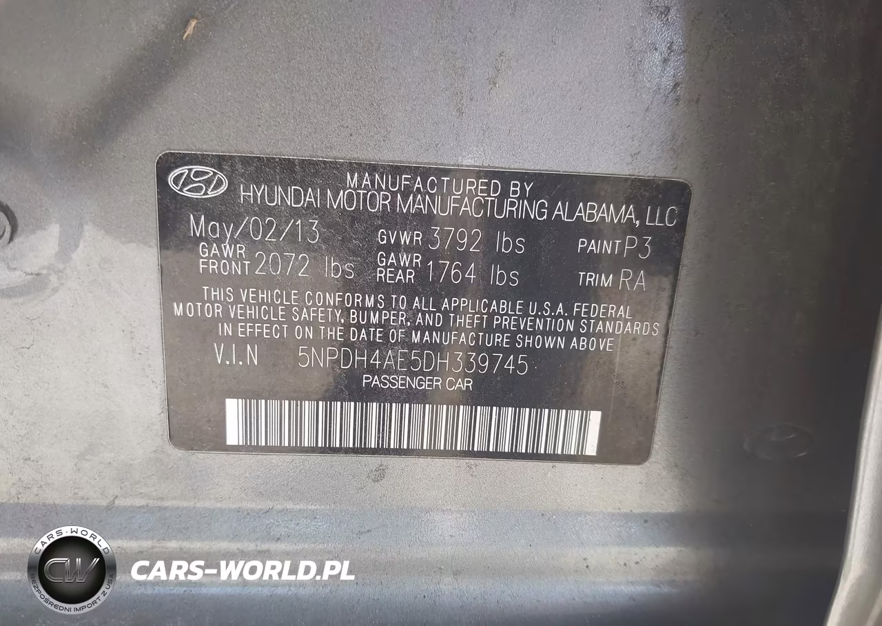 2013 Hyundai Elantra Gls VIN:5NPDH4AE5DH339745 - 9