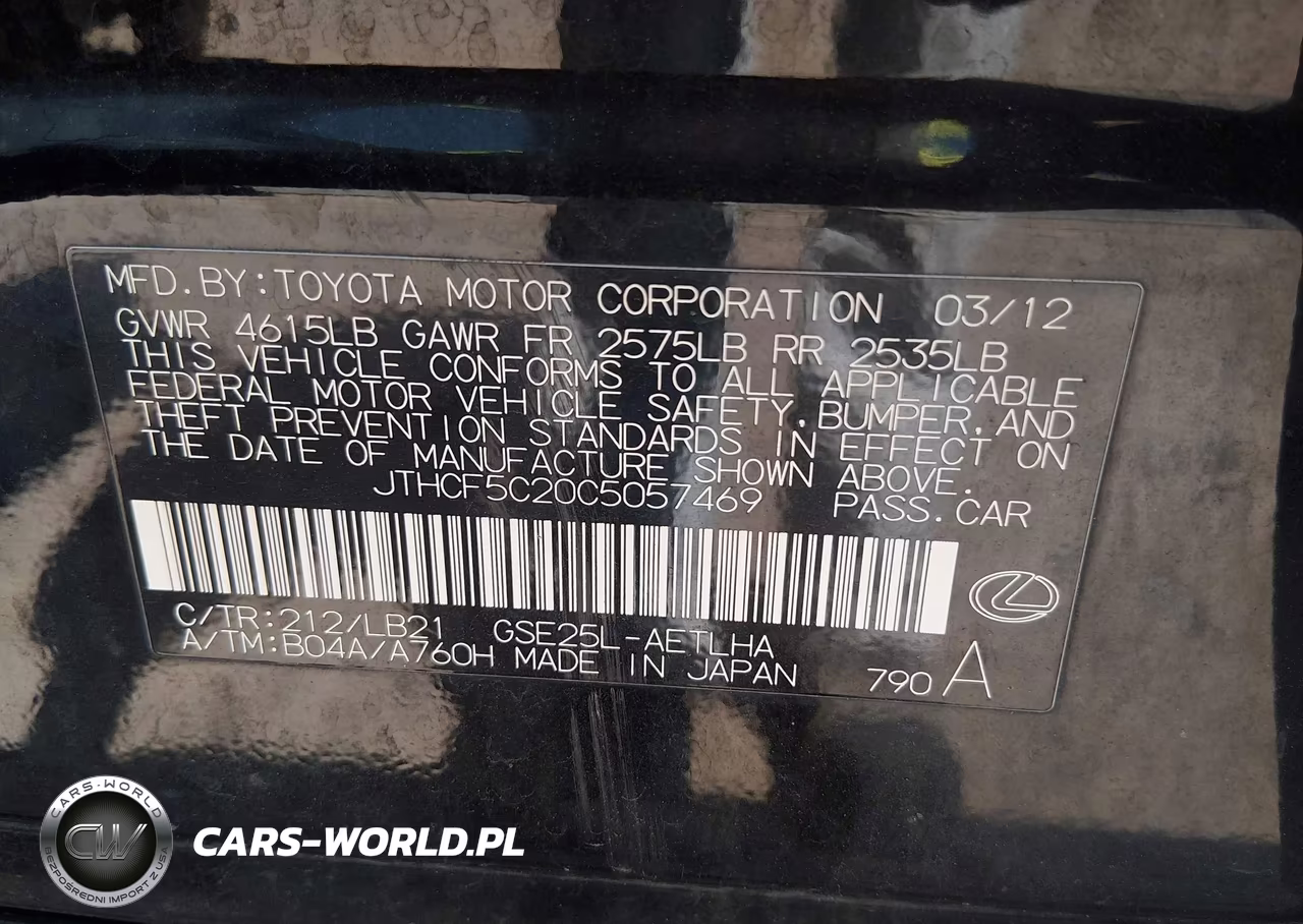 2012 Lexus Is 250 VIN:JTHCF5C20C5057469 - 9
