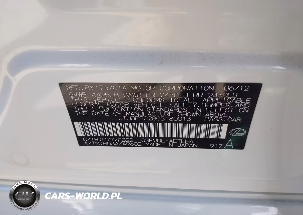 2012 Lexus Is 250 VIN:JTHBF5C28C5180013 - 9