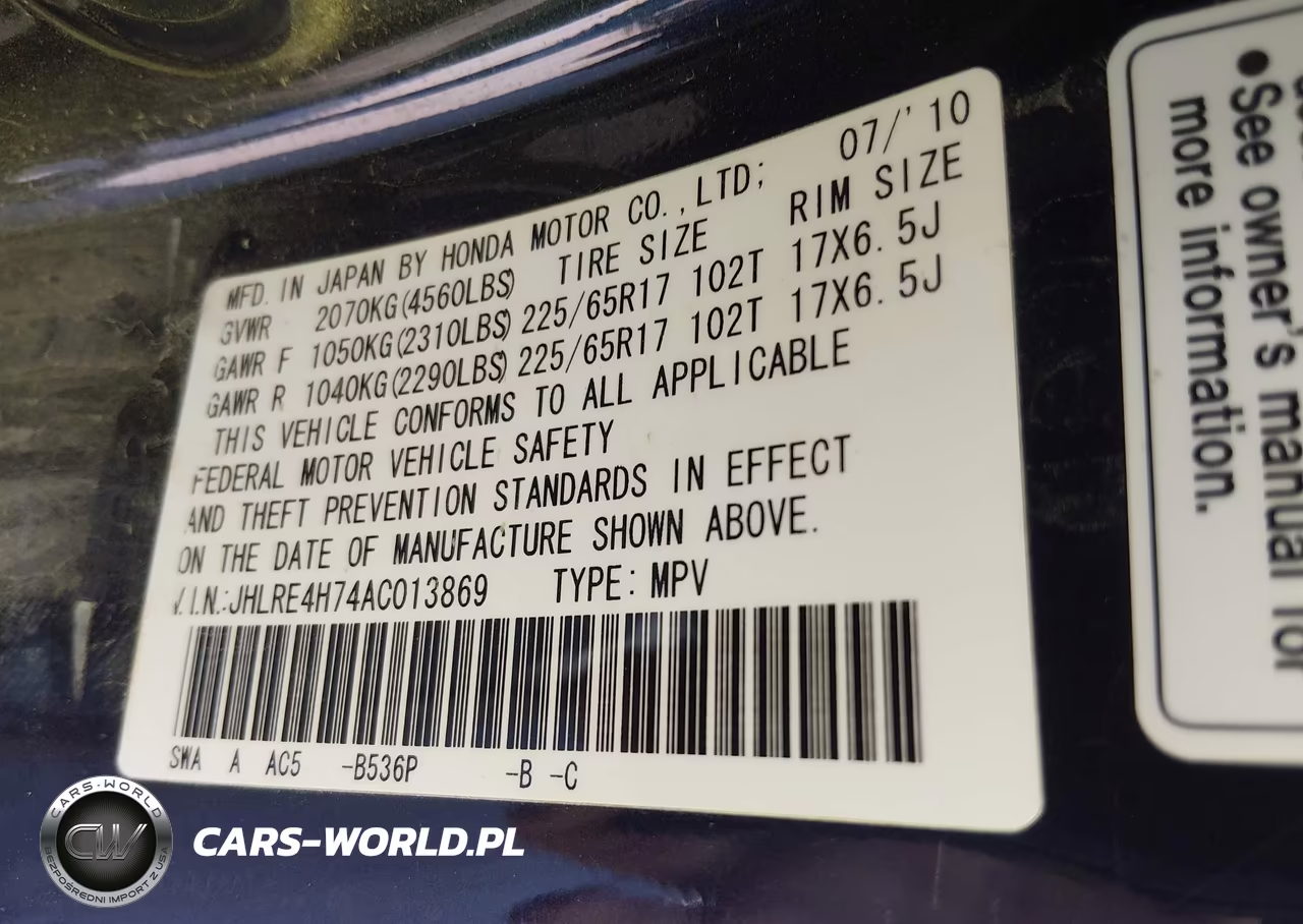 2010 Honda Cr-V Ex-L VIN:JHLRE4H74AC013869 - 9