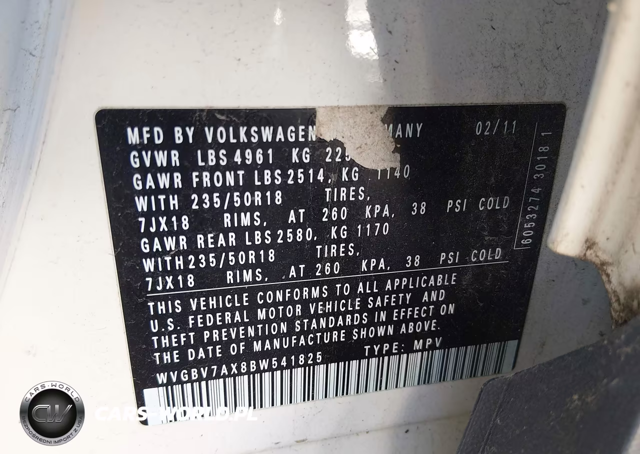 2011 Volkswagen Tiguan Se VIN:WVGBV7AX8BW541825 - 9