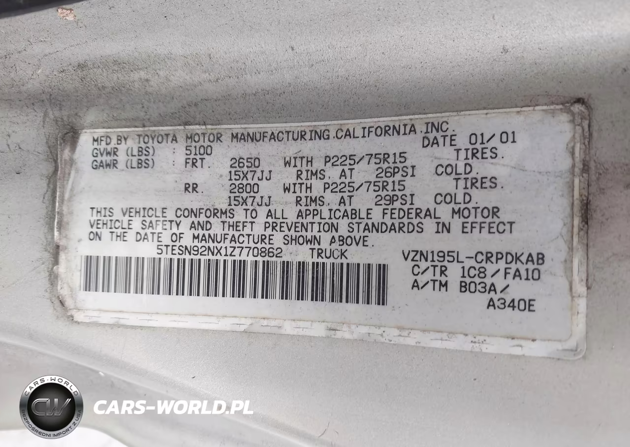 2001 Toyota Tacoma Prerunner V6 VIN:5TESN92NX1Z770862 - 9