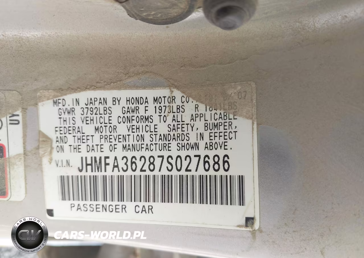 2007 Honda Civic Hybrid VIN:JHMFA36287S027686 - 9