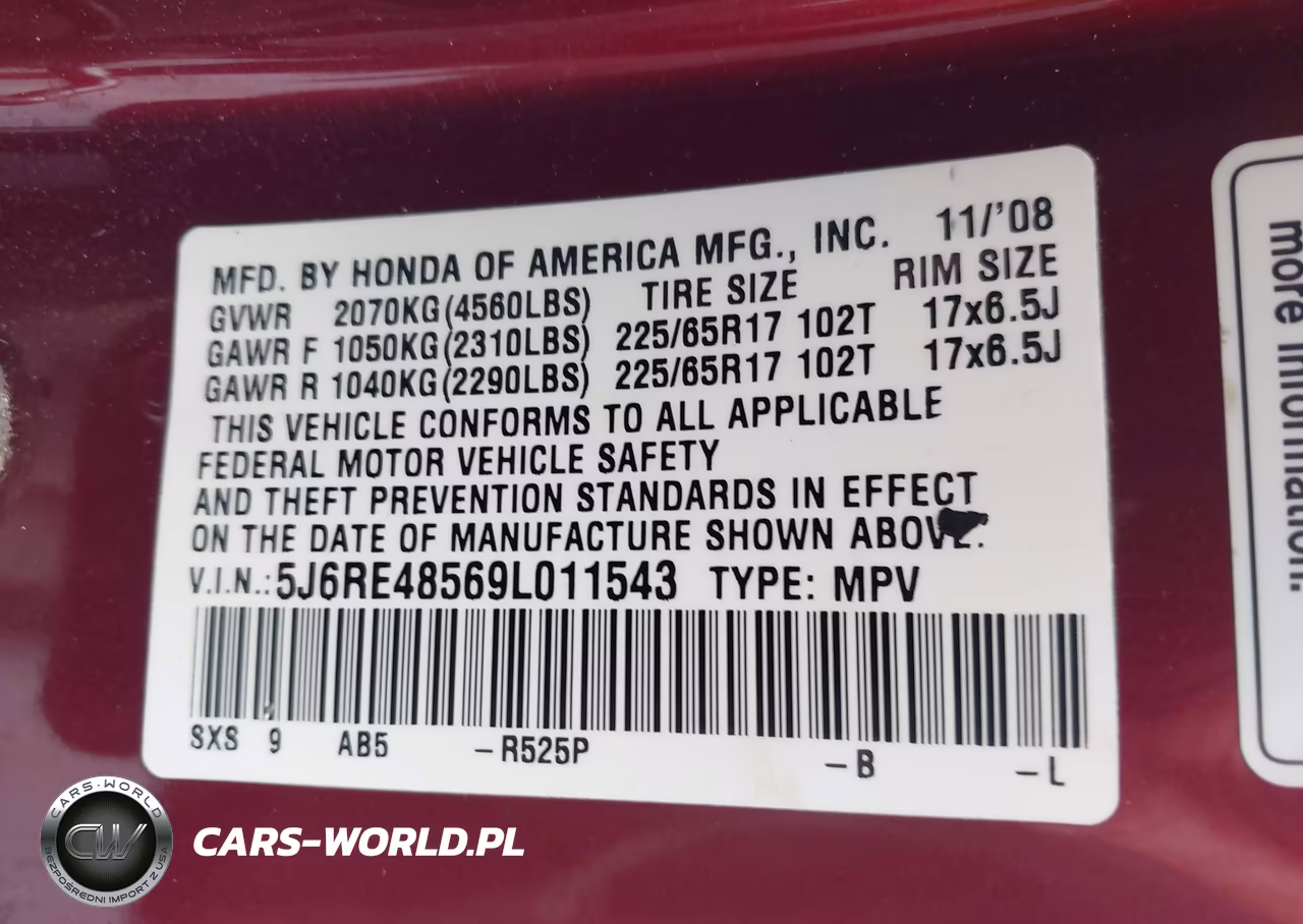 2009 Honda Cr-V Ex VIN:5J6RE48569L011543 - 9