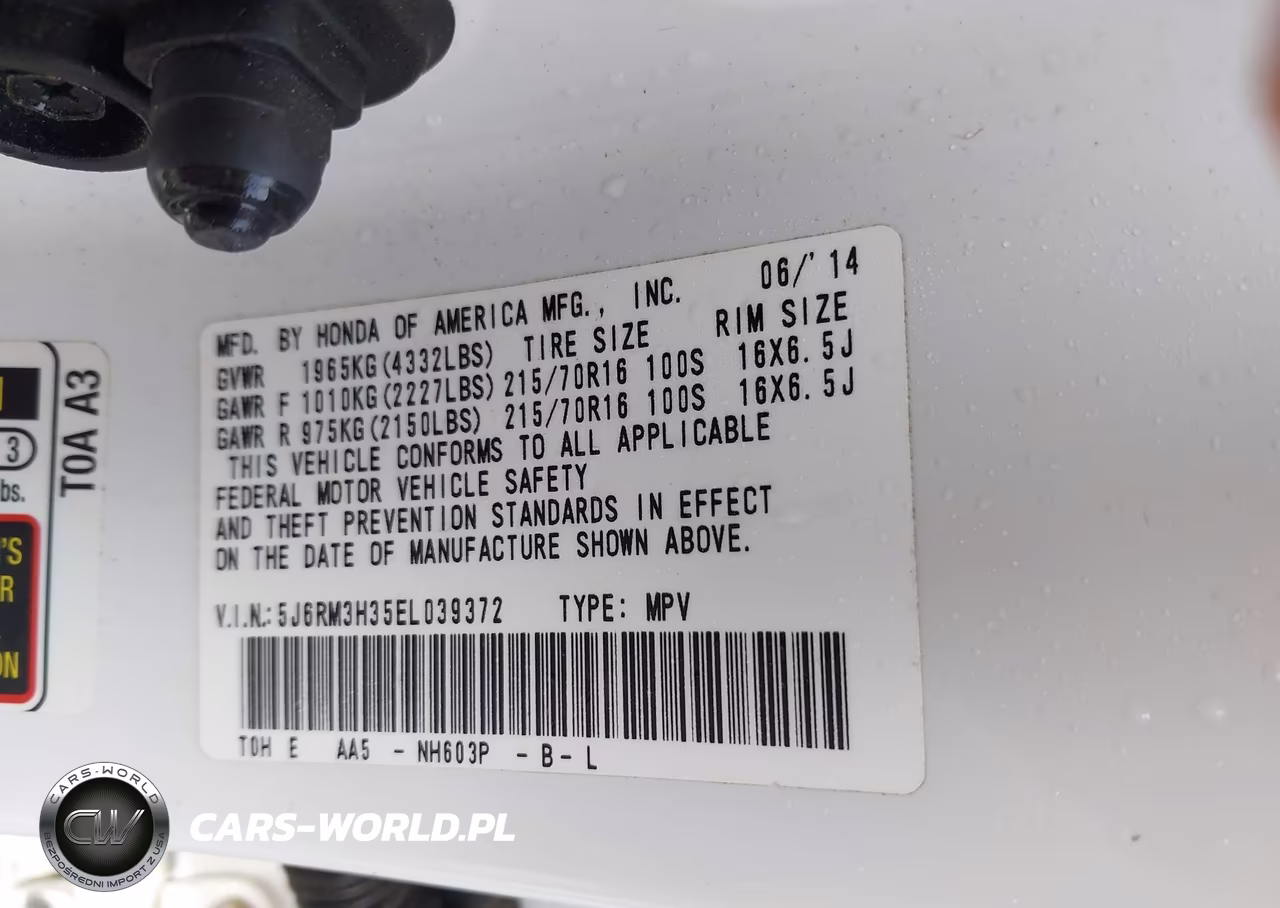 2014 Honda Cr-V Lx VIN:5J6RM3H35EL039372 - 9