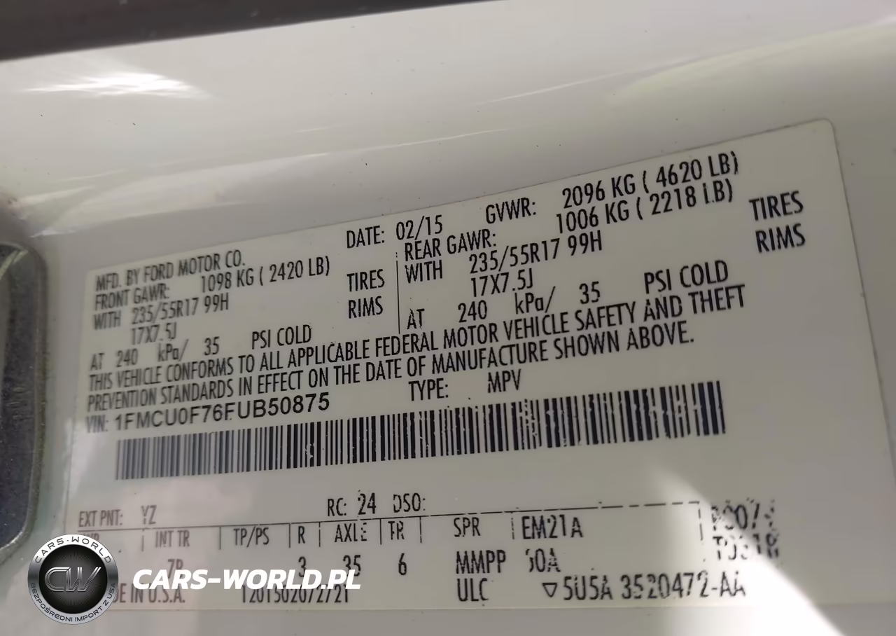 2015 Ford Escape S VIN:1FMCU0F76FUB50875 - 9