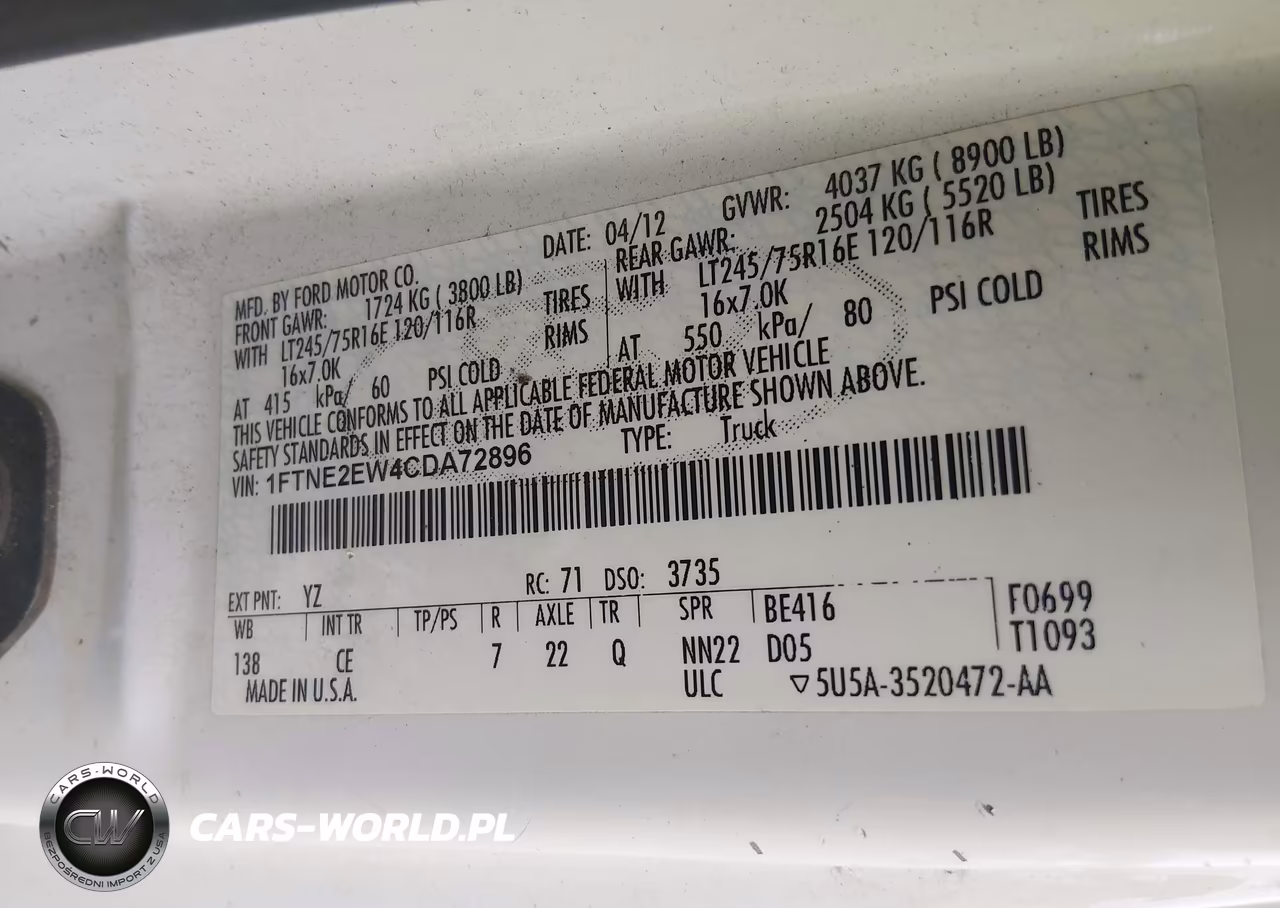 2012 Ford E-250 Commercial VIN:1FTNE2EW4CDA72896 - 9