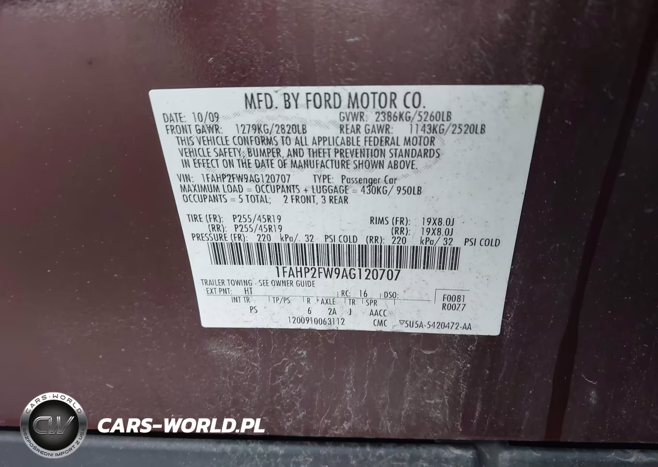 2010 Ford Taurus Limited VIN:1FAHP2FW9AG120707 - 9