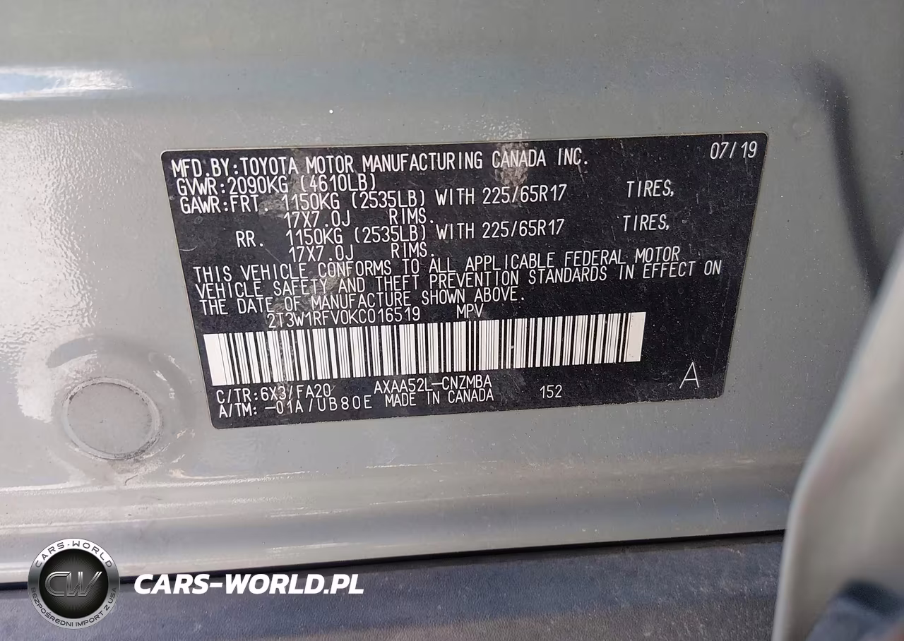 2019 Toyota Rav4 Xle VIN:2T3W1RFV0KC016519 - 9