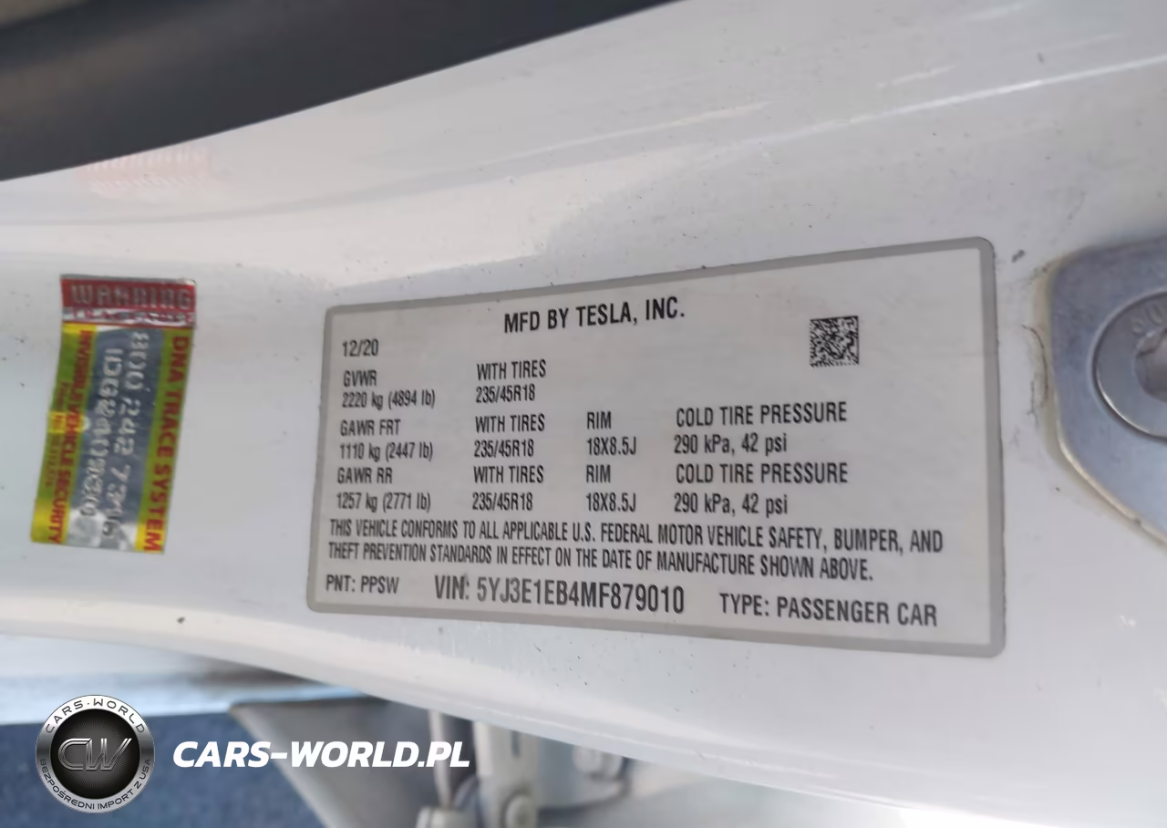 2021 Tesla Model 3 Long Range Dual Motor All-Wheel Drive VIN:5YJ3E1EB4MF879010 - 9