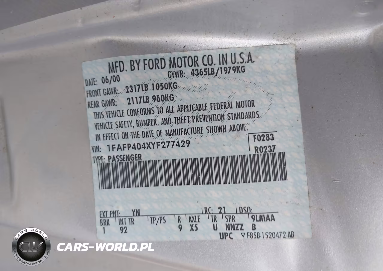 2000 Ford Mustang VIN:1FAFP404XYF277429 - 9