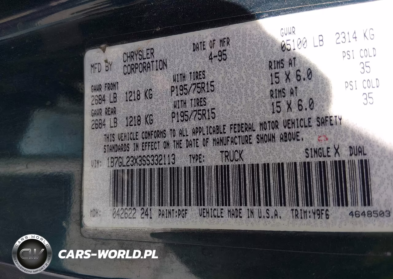 1995 Dodge Dakota VIN:1B7GL23X3SS332113 - 9