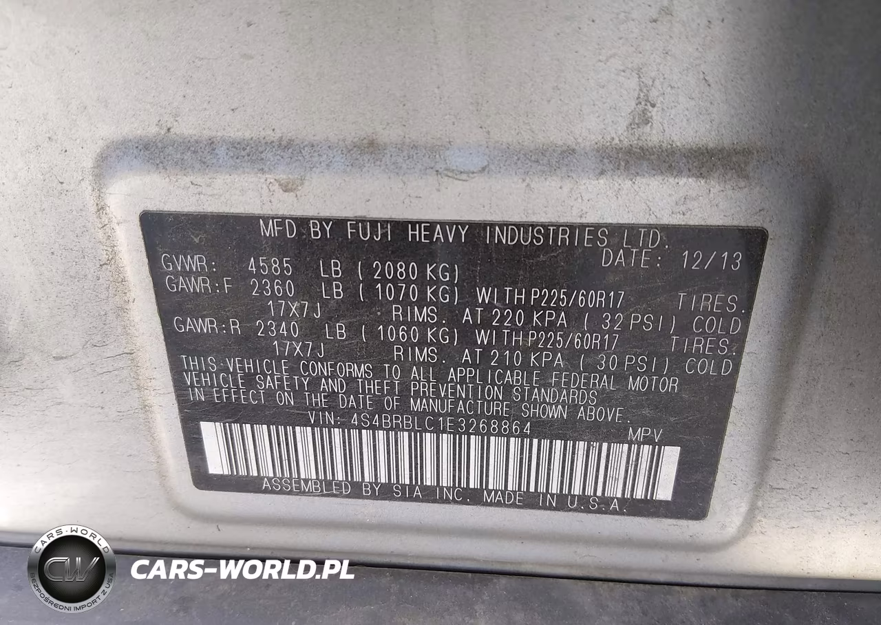 2014 Subaru Outback 2.5I Limited VIN:4S4BRBLC1E3268864 - 9