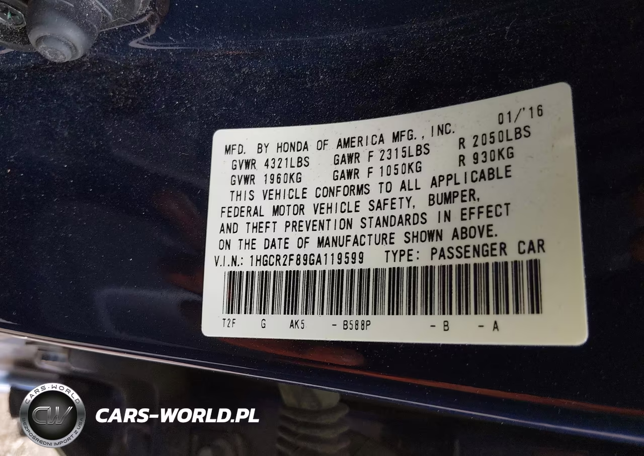 2016 Honda Accord Ex-L VIN:1HGCR2F89GA119599 - 9