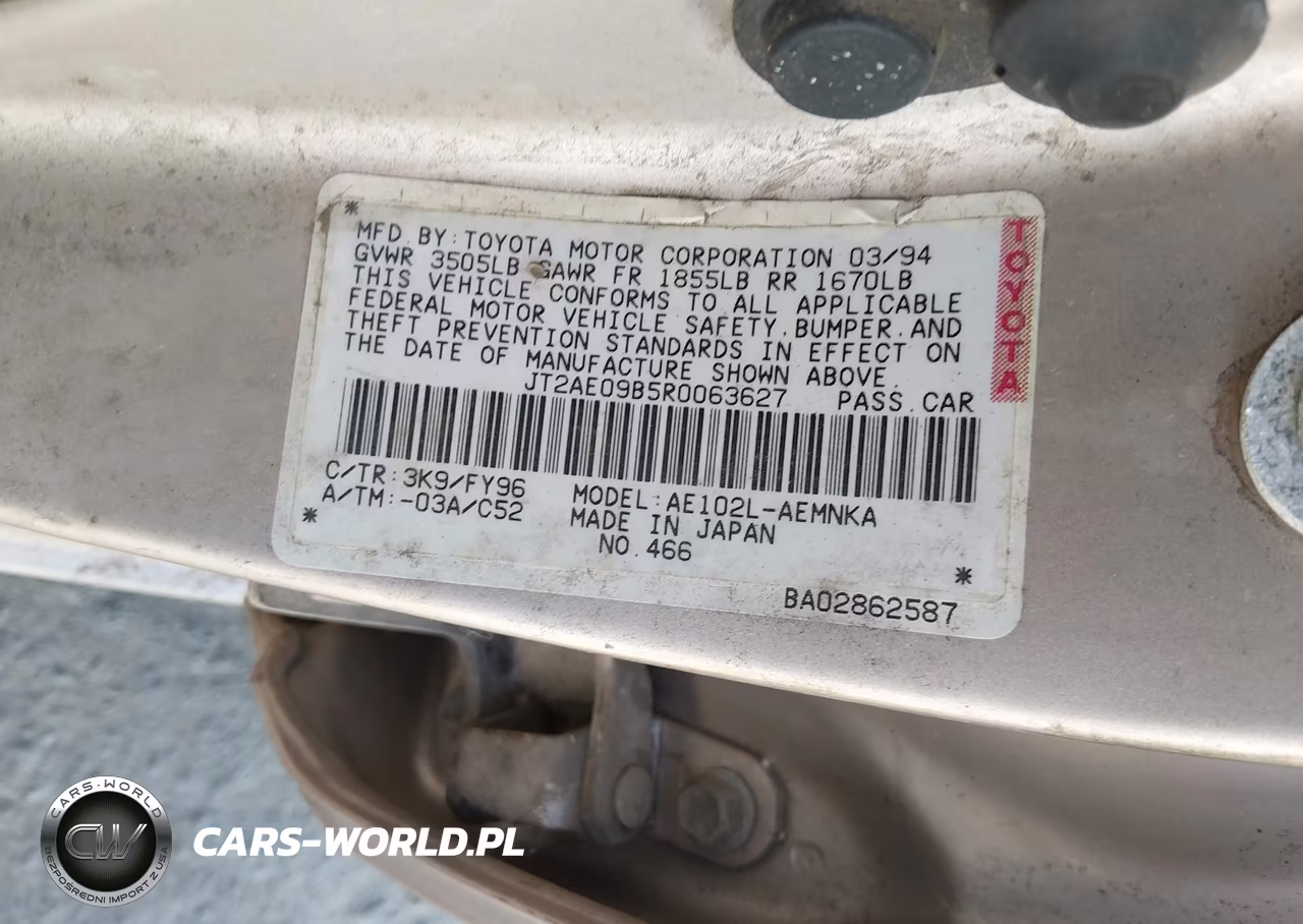 1994 Toyota Corolla Le-Dx VIN:JT2AE09B5R0063627 - 9