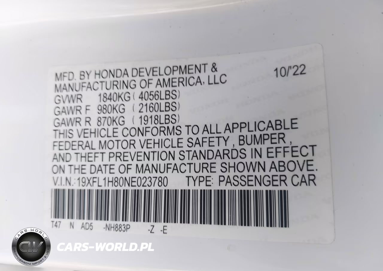 2022 Honda Civic Sport Touring VIN:19XFL1H80NE023780 - 9