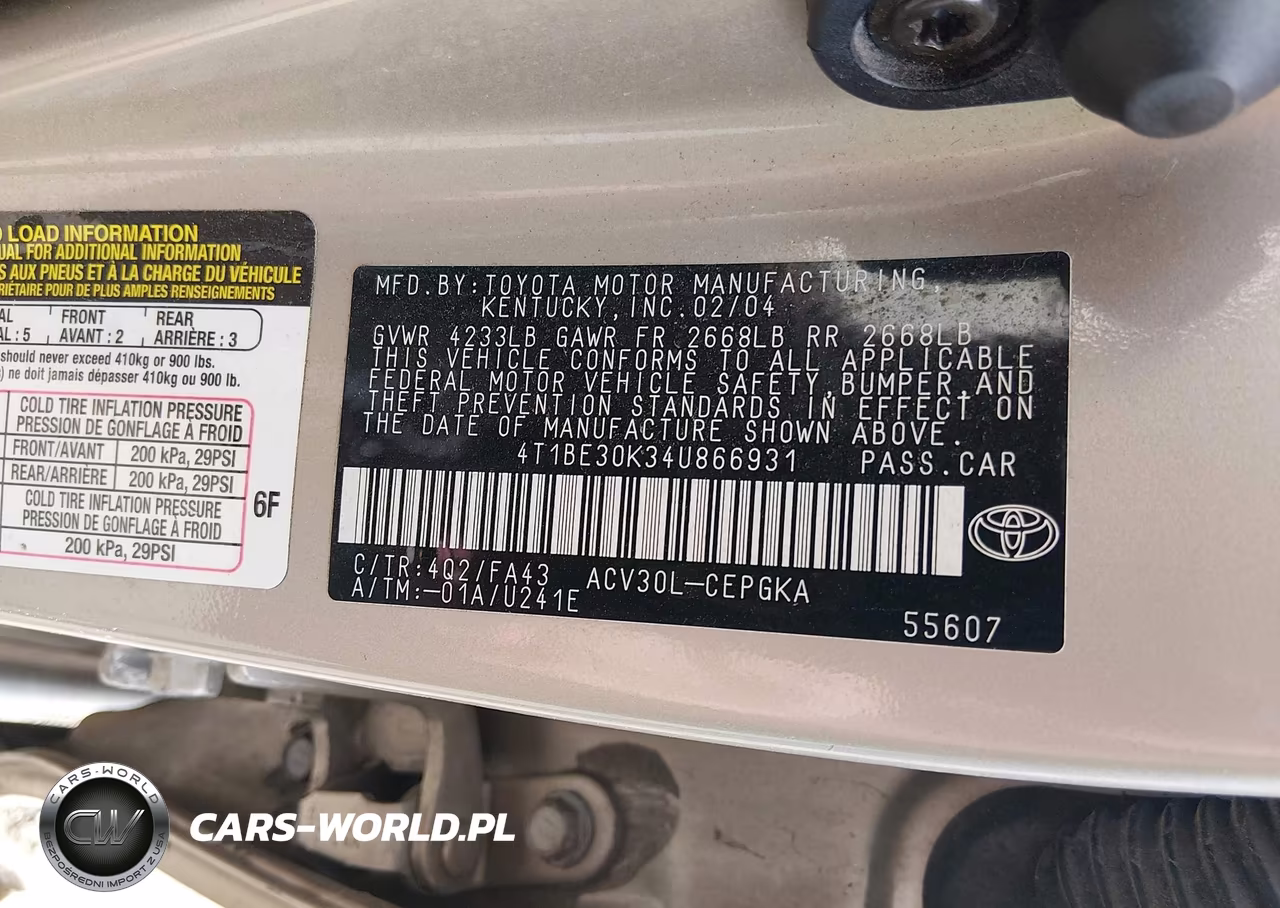 2004 Toyota Camry Xle VIN:4T1BE30K34U866931 - 9