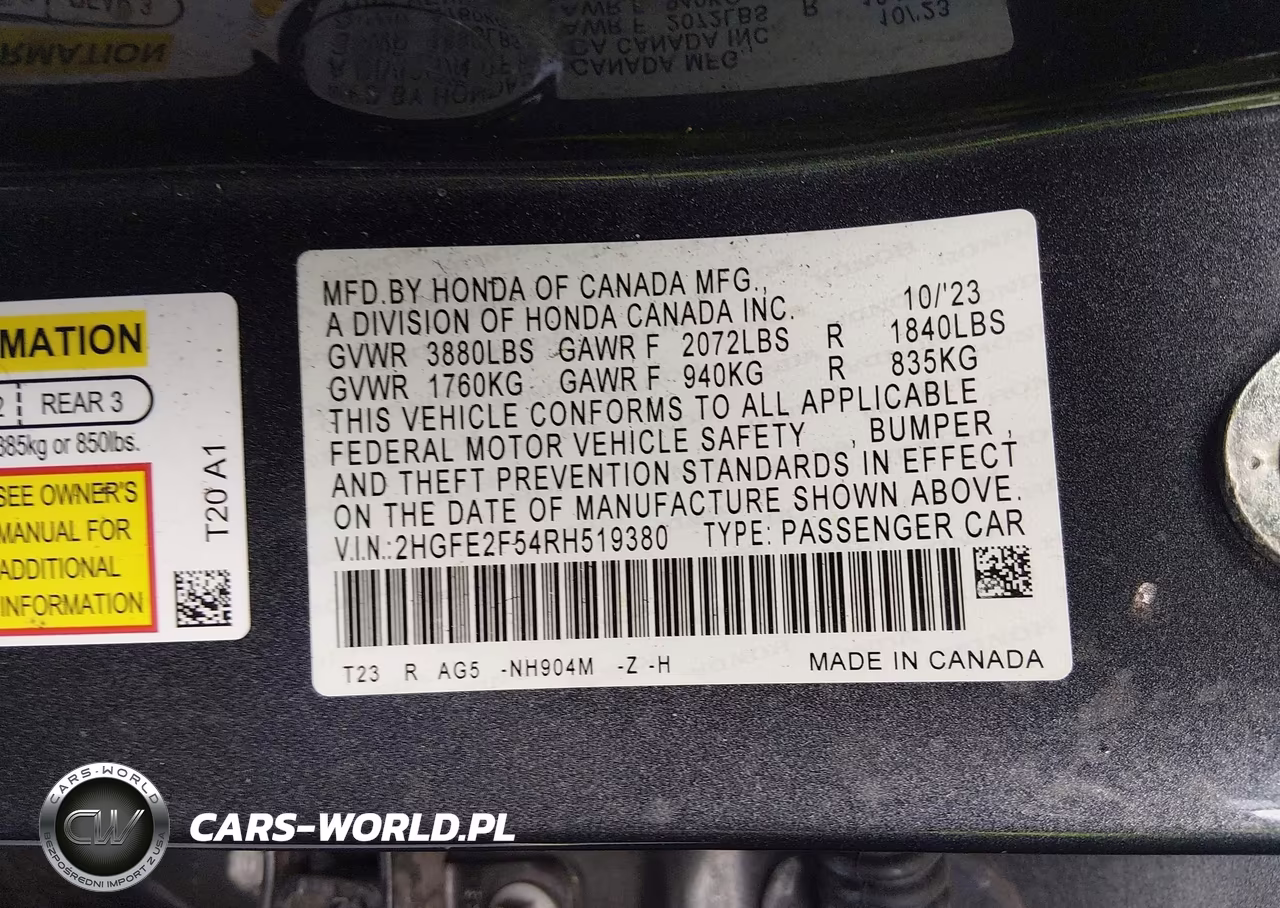 2024 Honda Civic Sport VIN:2HGFE2F54RH519380 - 9