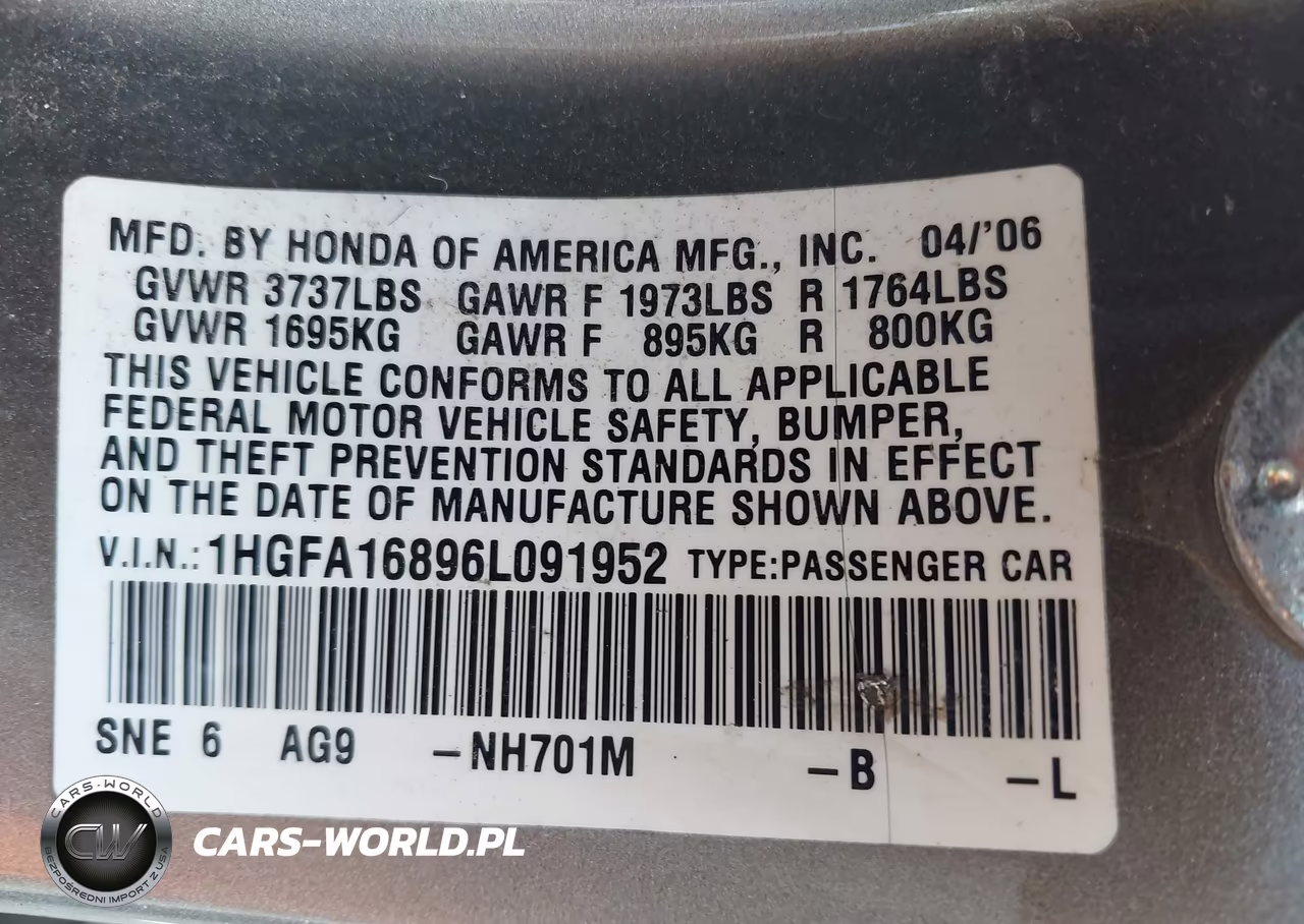 2006 Honda Civic Ex VIN:1HGFA16896L091952 - 9