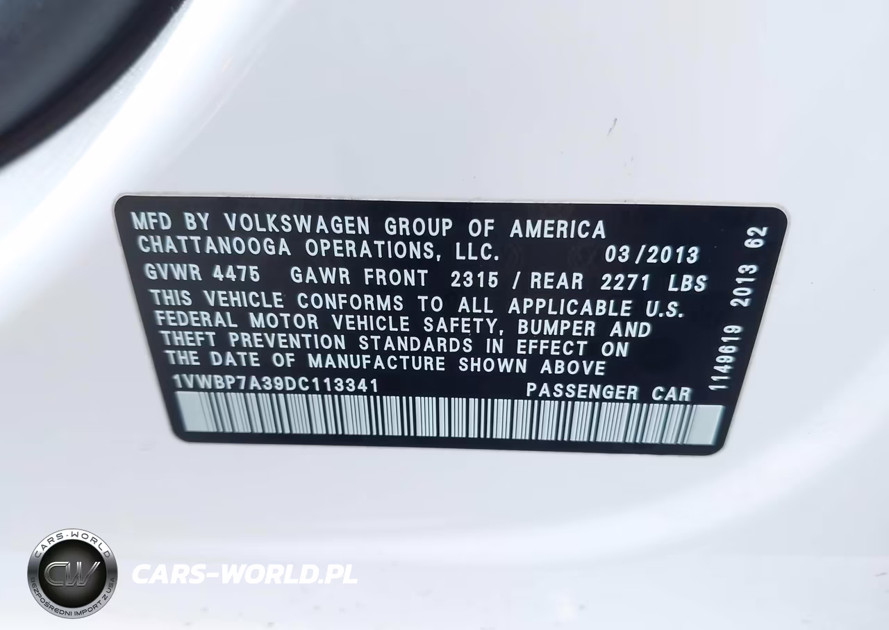 2013 Volkswagen Passat 2.5L Se VIN:1VWBP7A39DC113341 - 9