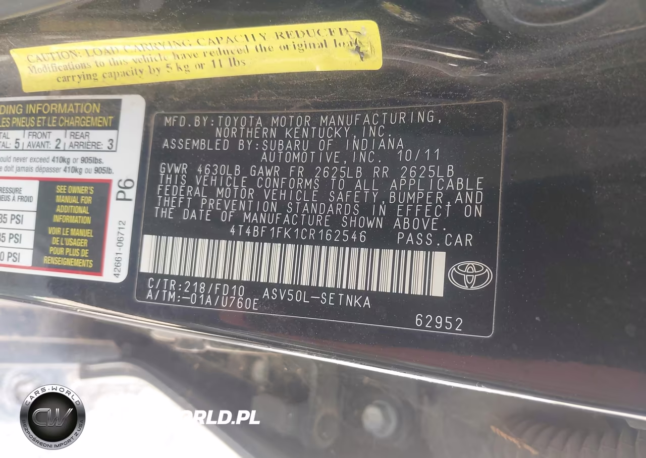 2012 Toyota Camry Le VIN:4T4BF1FK1CR162546 - 9