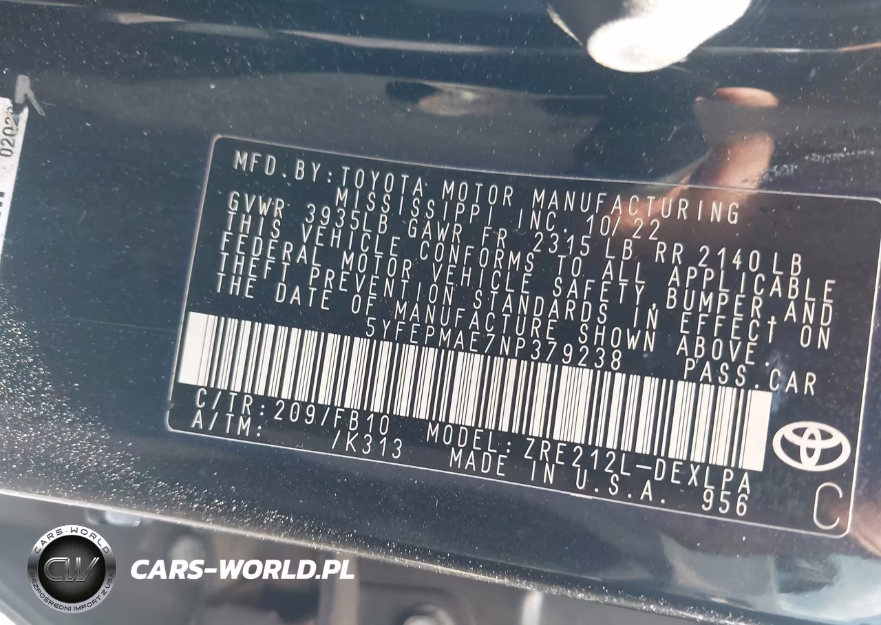 2022 Toyota Corolla Le VIN:5YFEPMAE7NP379238 - 9