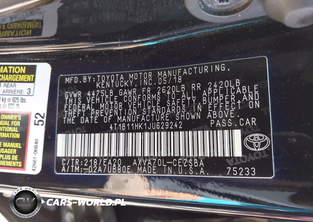 2018 Toyota Camry Se VIN:4T1B11HK1JU629242 - 9
