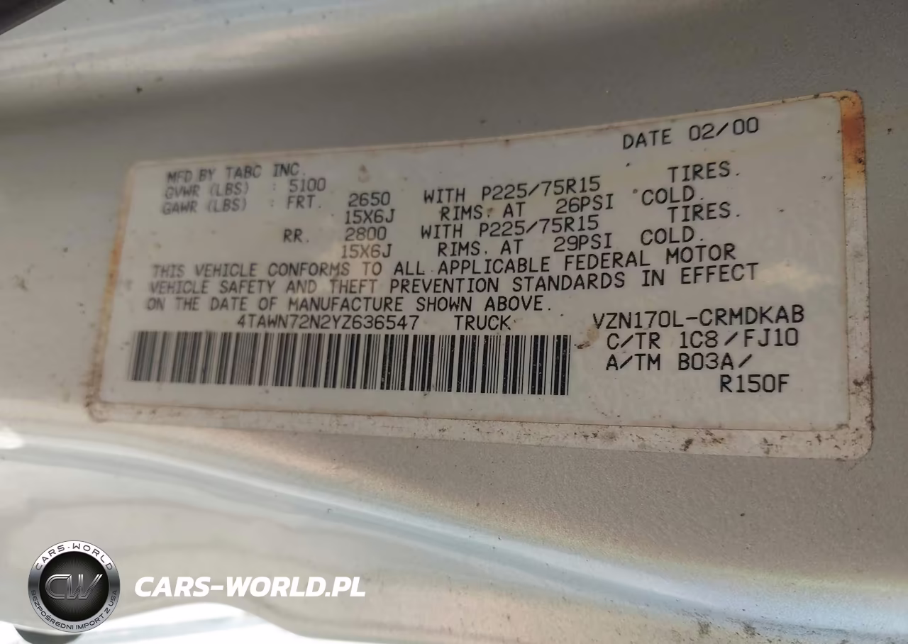 2000 Toyota Tacoma Base V6 VIN:4TAWN72N2YZ636547 - 9